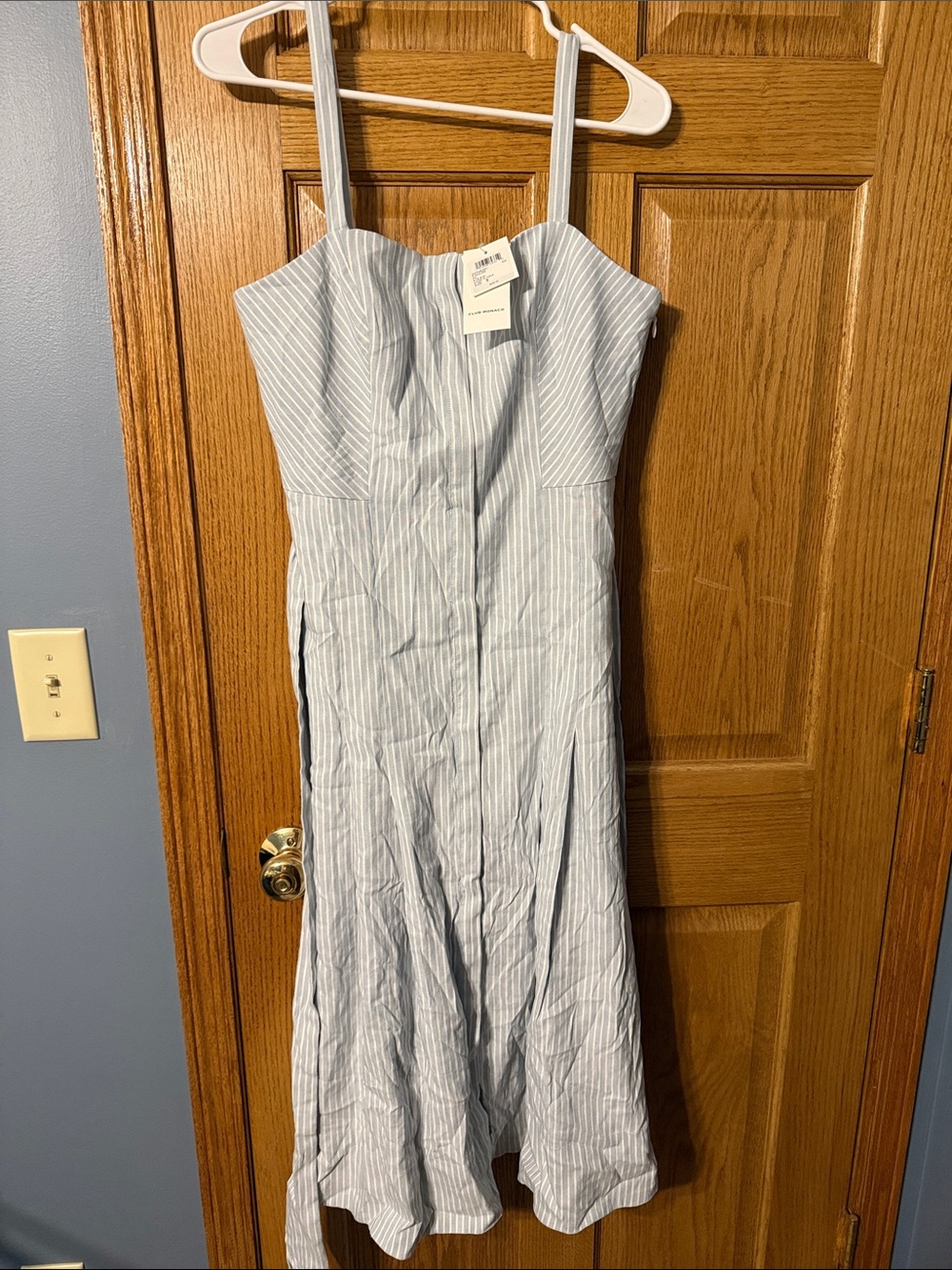 Club Monaco O Ring Blue and White Striped Linen Dress - NWT